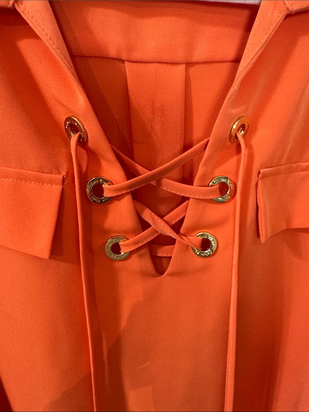 Calvin Klein Orange Long Sleeve Lace-Up Belted Shirt Dress - Size 12 - Picture 5 of 9